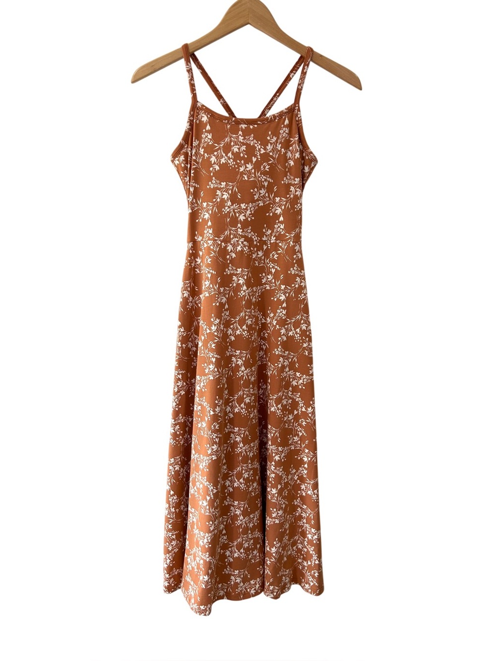 Pact Fit & Flare floral Midi Dress XS light clay Organic Cotton Pockets NWOT